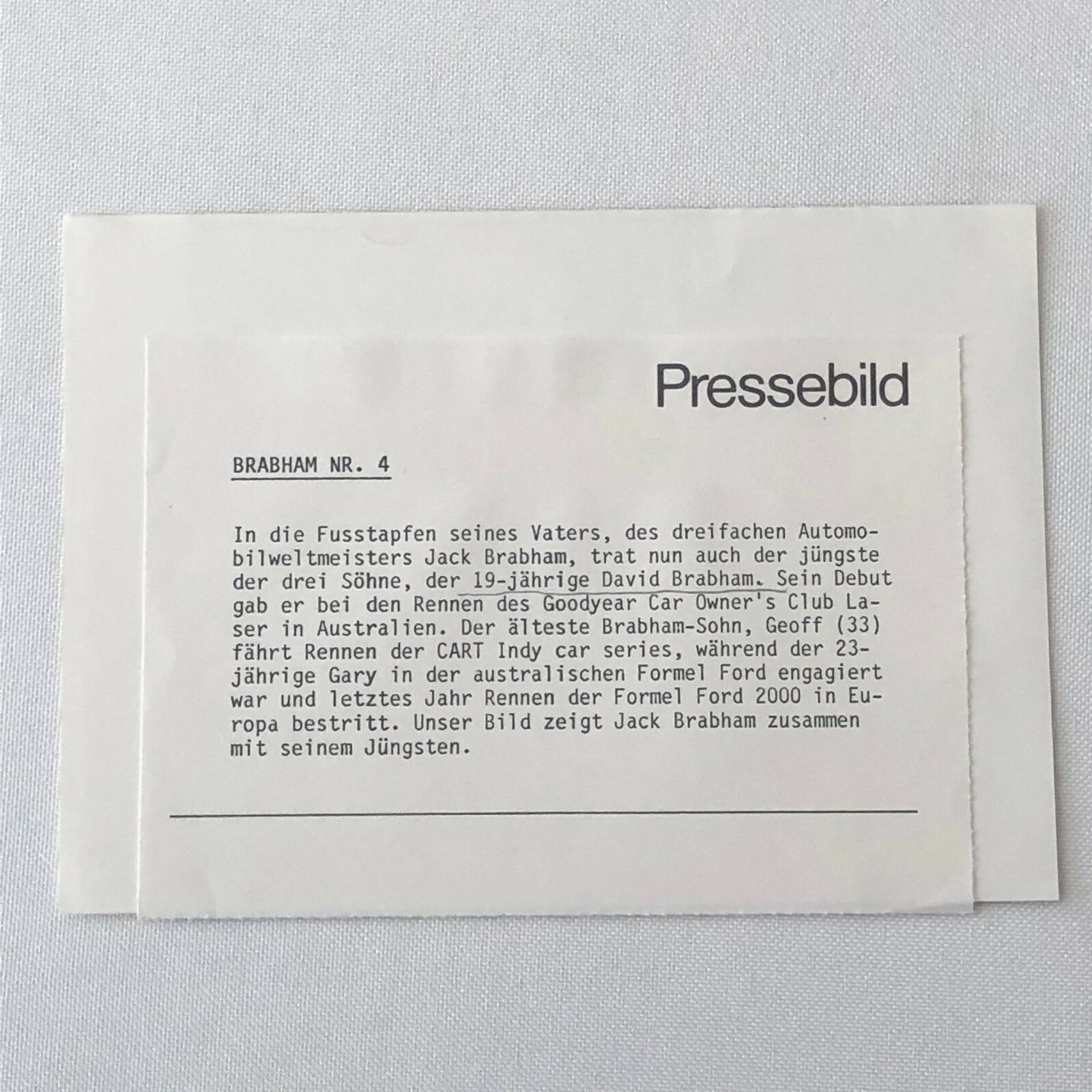 Vintage Racing Photo Photograph Jack Brabham Driver with Car 