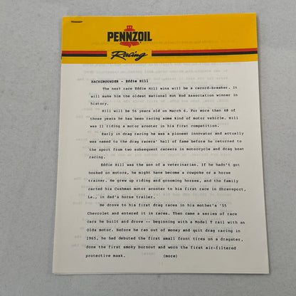 Vintage Pennzoil Racing Press Kit Top Fuel Dragster Pontiac Trans Am