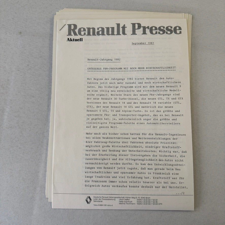 1982 Renault Press Kit Brochure Photos Renault 5 Turbo 9 14 Fuego 30 Alpine A310