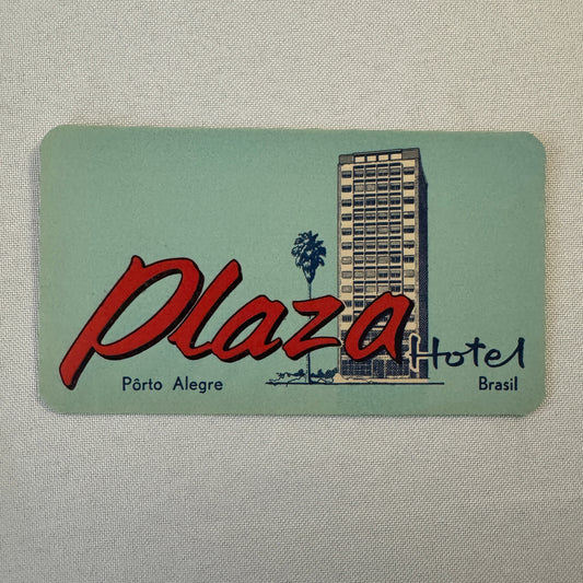 Vintage Hotel Travel Luggage Label Plaza Hotel Porto Alegre Brasil Brazil