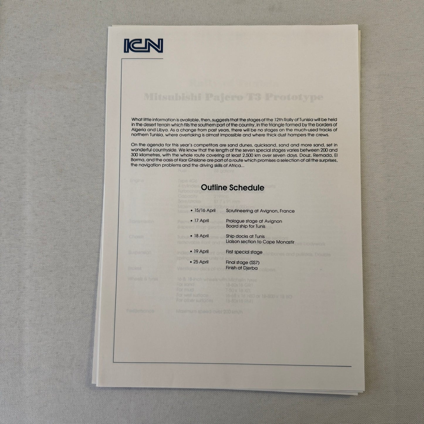 Rothmans Mitsubishi Pajero Rally Rallye Racing Press Kit 1993 Rally of Tunisia