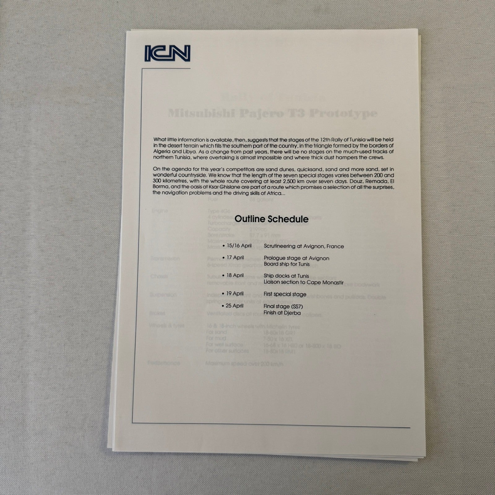 Rothmans Mitsubishi Pajero Rally Rallye Racing Press Kit 1993 Rally of Tunisia