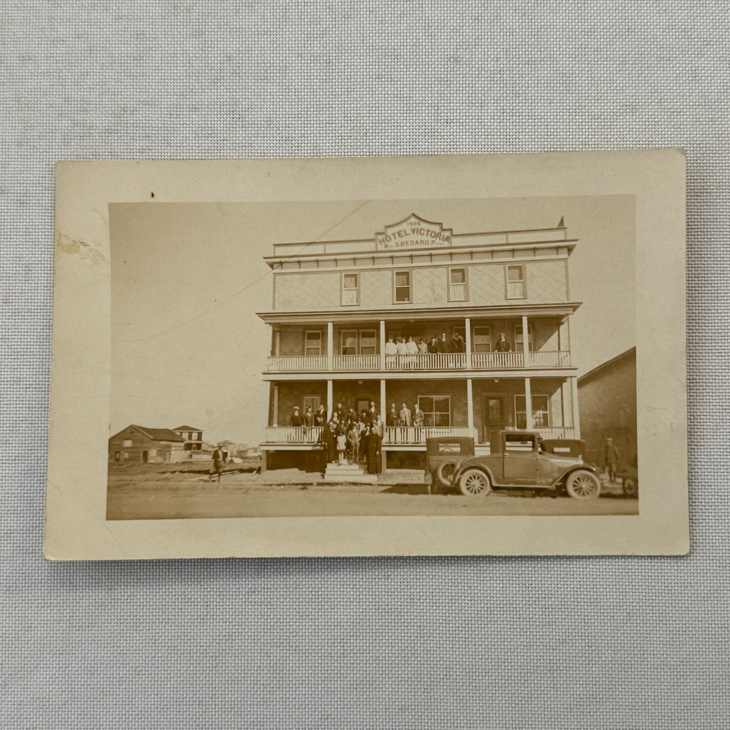 Real Photo Postcard RPPC Hotel Victoria People Cars Automobile Antique Vintage