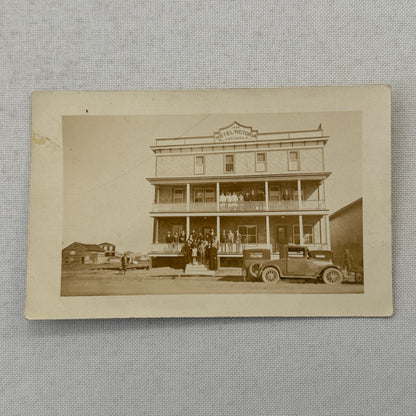 Real Photo Postcard RPPC Hotel Victoria People Cars Automobile Antique Vintage