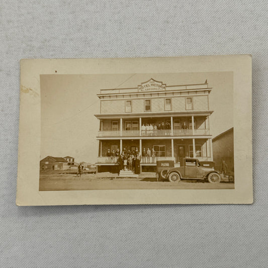 Real Photo Postcard RPPC Hotel Victoria People Cars Automobile Antique Vintage