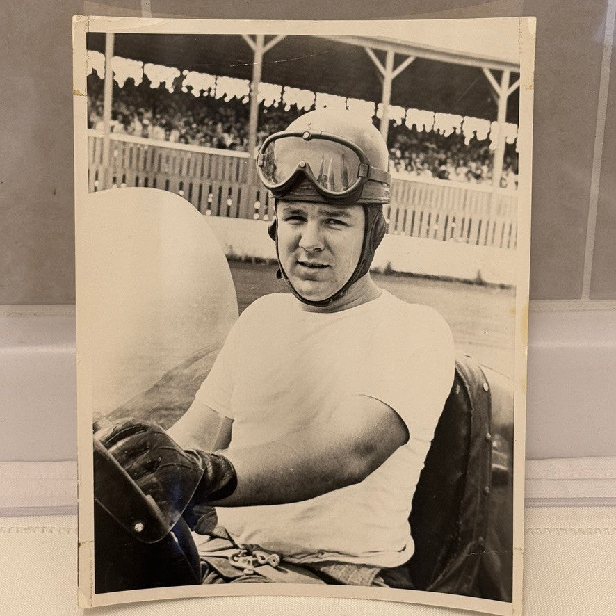 Vintage Racing Photo Photograph Joe Giba Driver in Car Helmet Goggles