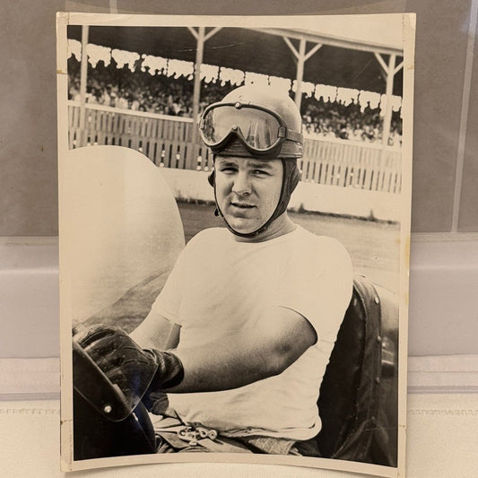 Vintage Racing Photo Photograph Joe Giba Driver in Car Helmet Goggles