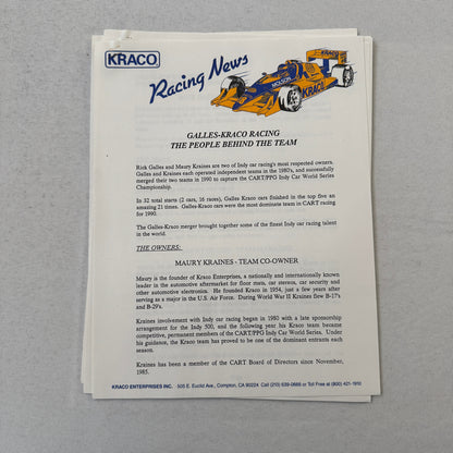 1991 Bobby Rahal Kraco Racing Press Kit Brochure Photos Lola Chevrolet Indy Car
