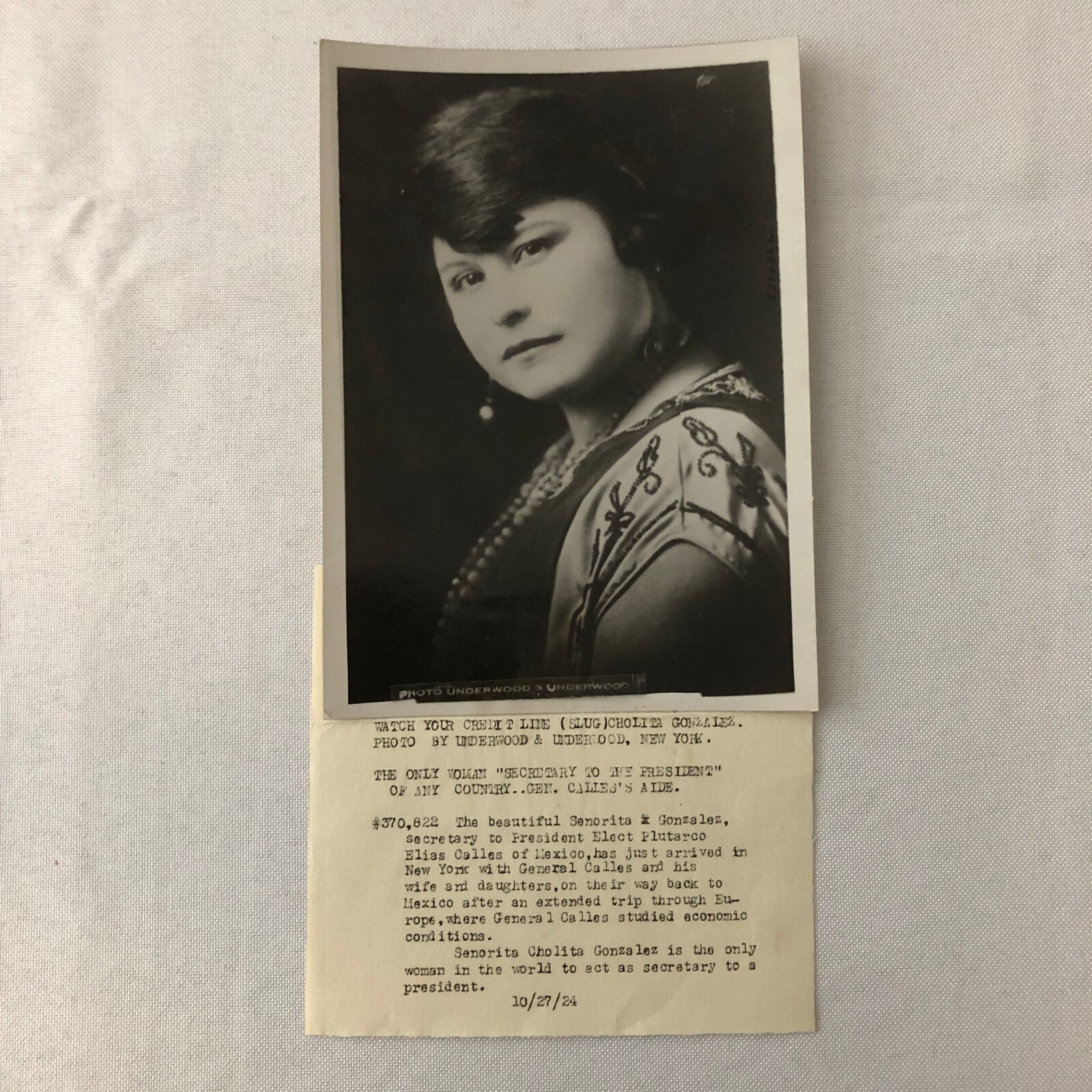 Vintage Press Photo Photograph 1924 Mexico Female Secretary to President Mexican