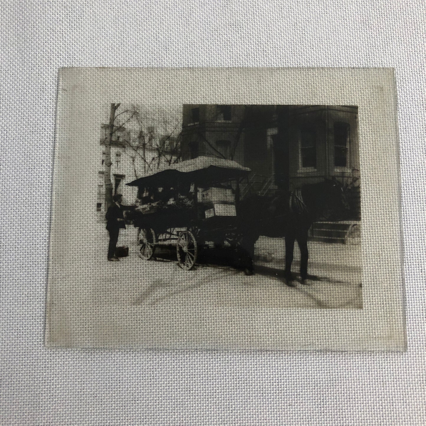 Antique Glass Plate Lantern Slide Photo Horse Drawn Wagon Vendor Cart