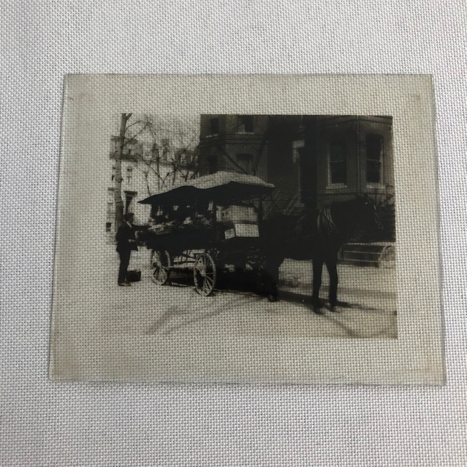 Antique Glass Plate Lantern Slide Photo Horse Drawn Wagon Vendor Cart