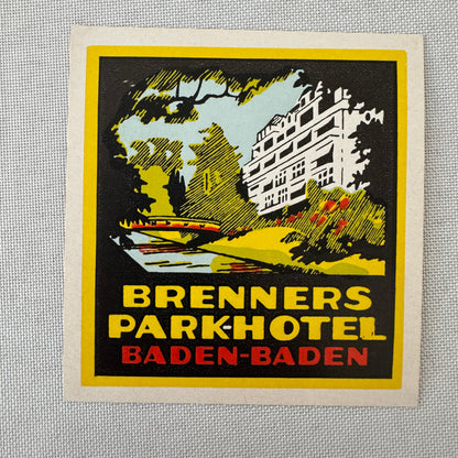Vintage Hotel Travel Luggage Label Brenners Park Hotel Baden Baden Germany