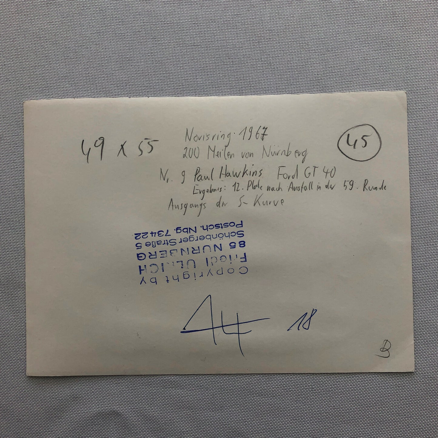 Vintage 1967 Ford GT40 and McLaren ? Racing Photo Photograph Norisring Hawkins 