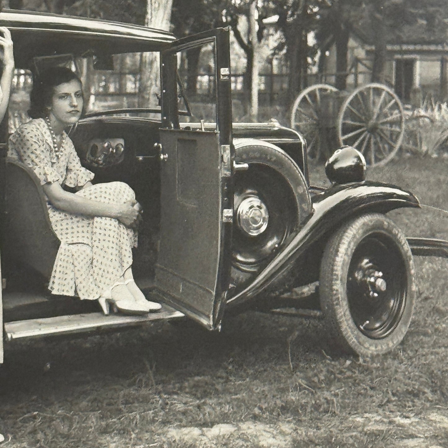 Antique Car Automobile Women Italian Real Photo Postcard RPPC Photograph
