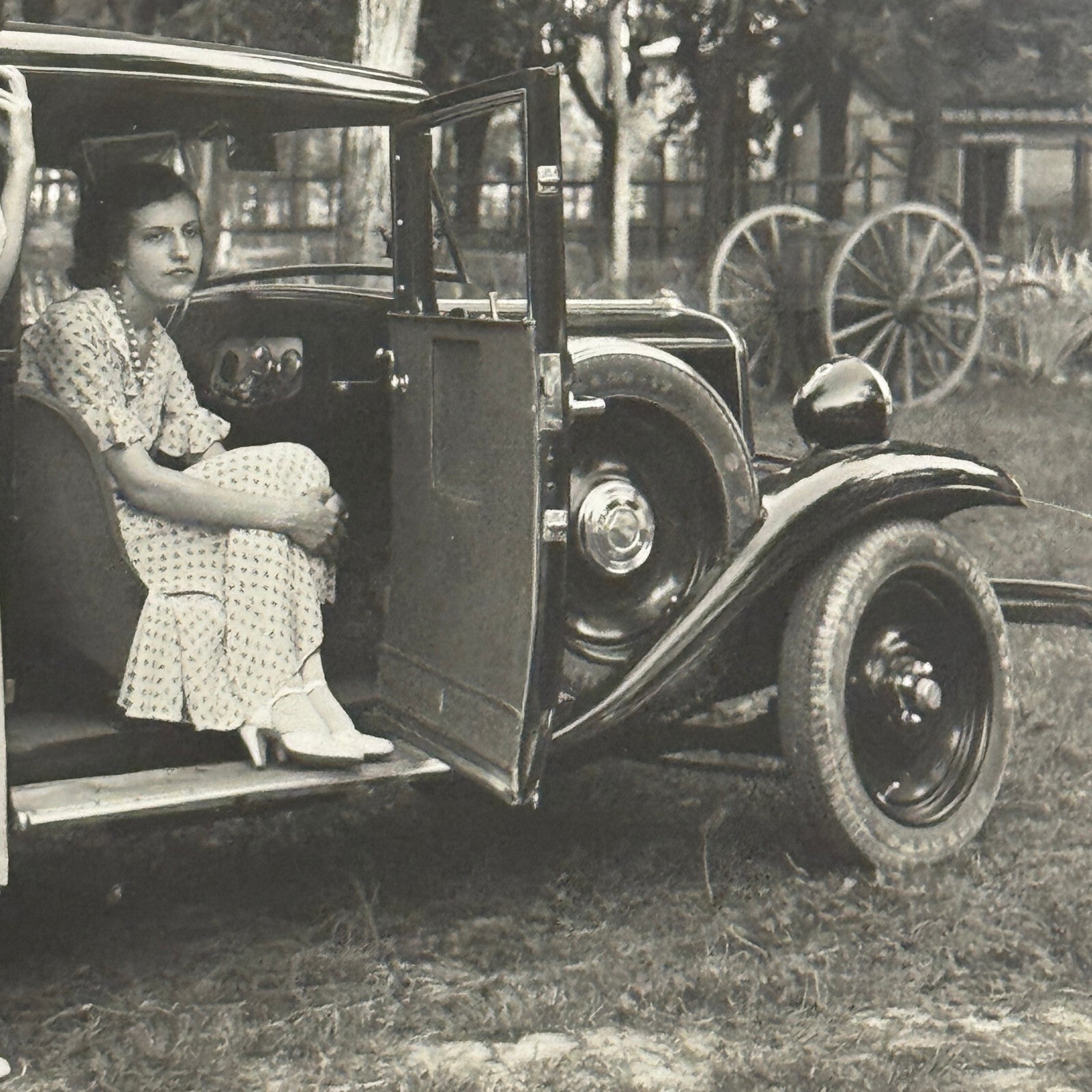 Antique Car Automobile Women Italian Real Photo Postcard RPPC Photograph