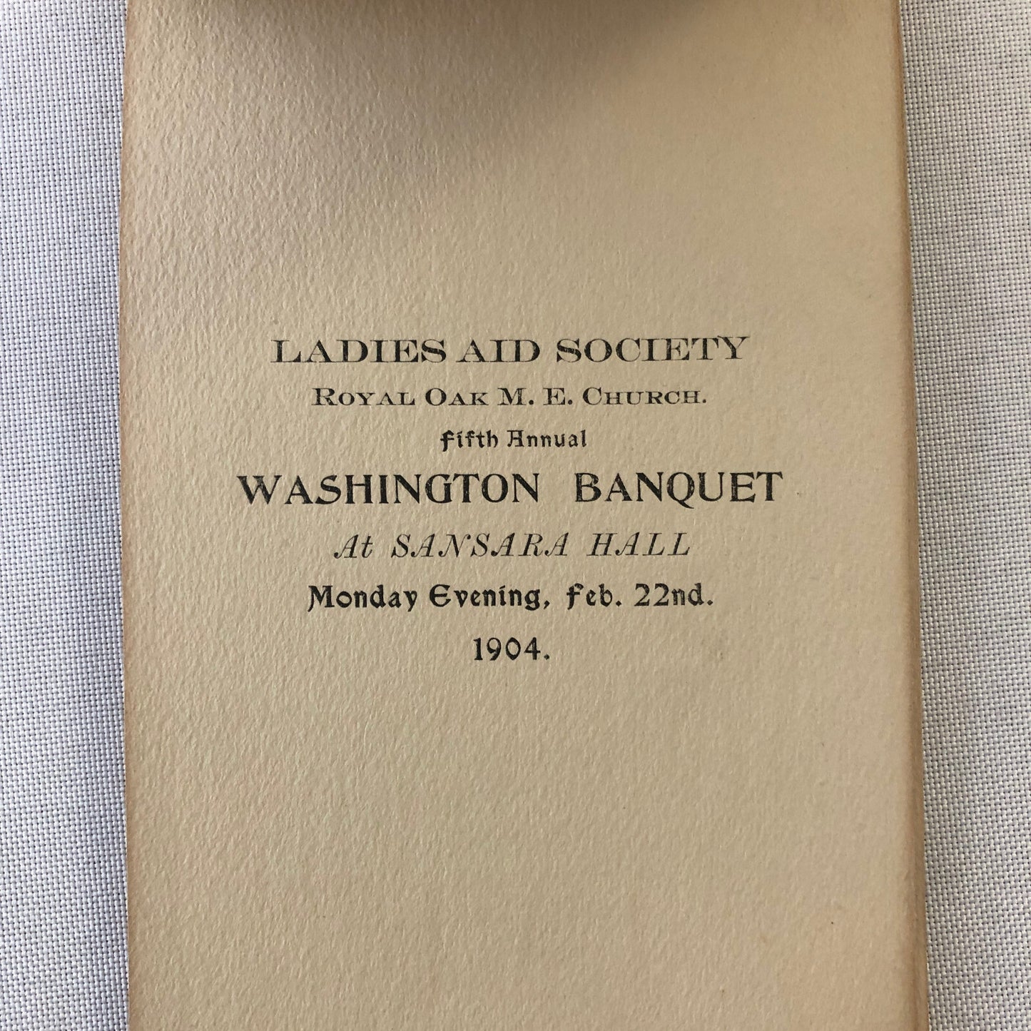 1904 Ladies Aid Society George Washington Banquet Event Menu Ephemera 