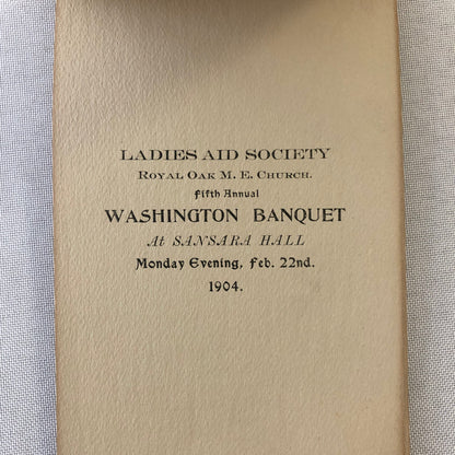 1904 Ladies Aid Society George Washington Banquet Event Menu Ephemera 