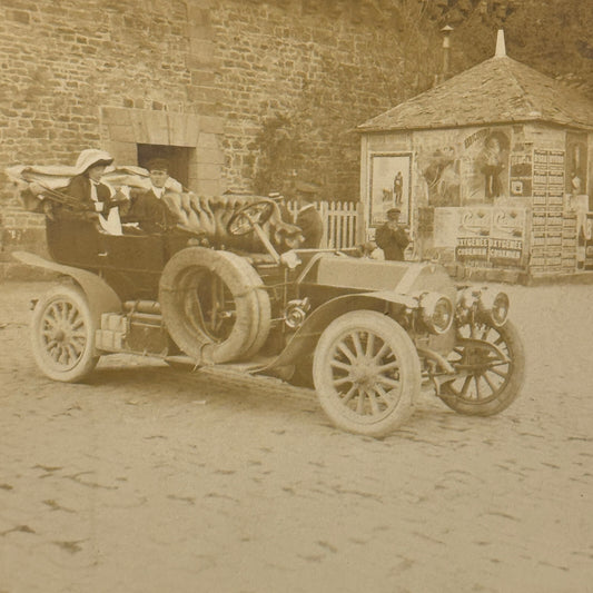 Vintage Photograph Photo People with Antique Car Early Automobile