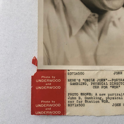 Press Photo Photograph Portrait WOR Radio Announcer Uncle John B Gambling