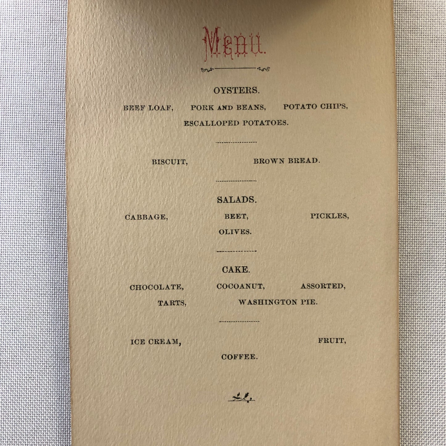 1904 Ladies Aid Society George Washington Banquet Event Menu Ephemera 