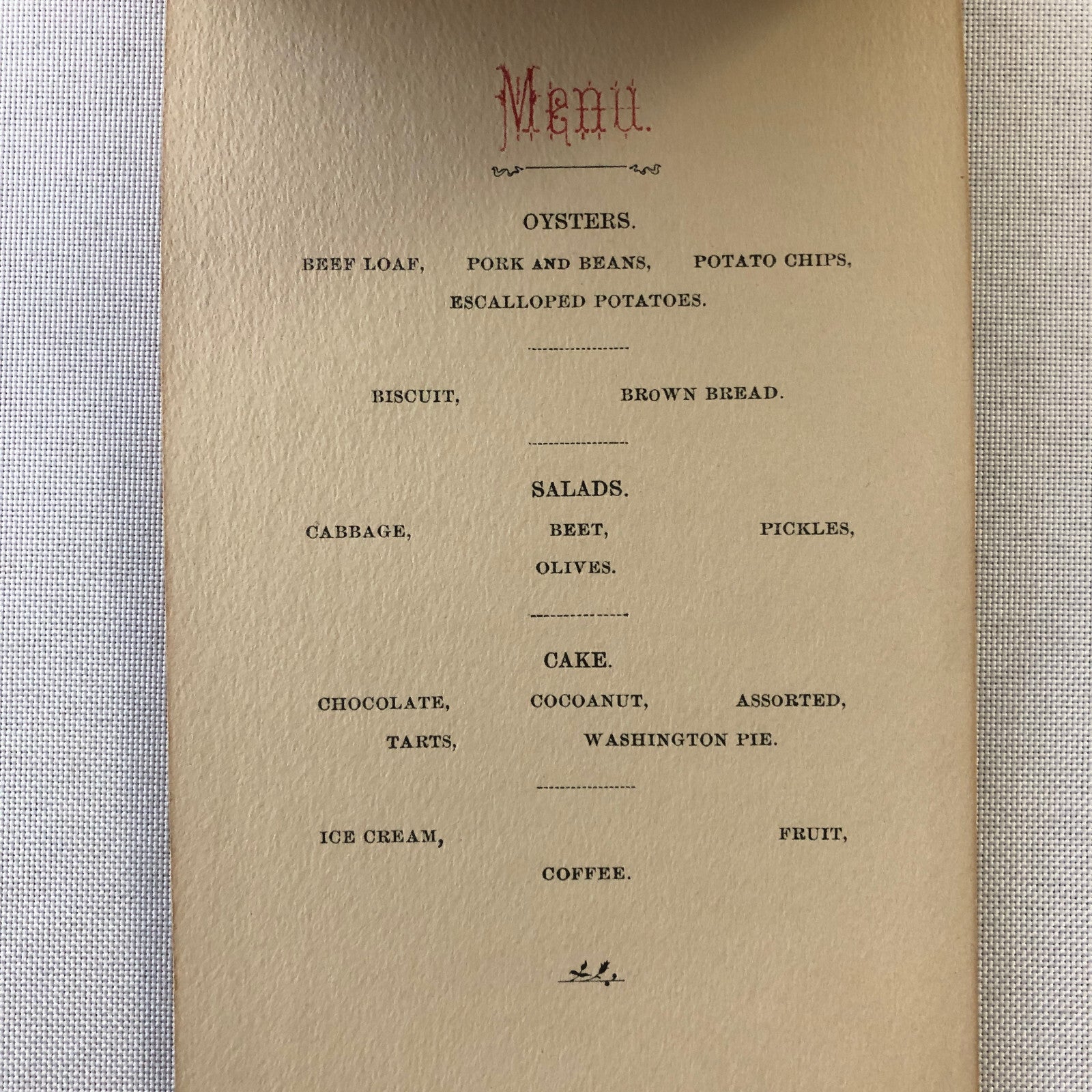 1904 Ladies Aid Society George Washington Banquet Event Menu Ephemera 