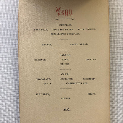 1904 Ladies Aid Society George Washington Banquet Event Menu Ephemera 