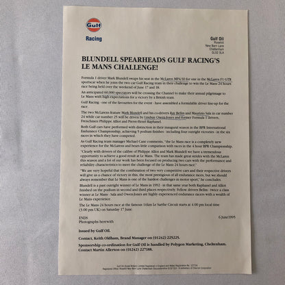 Gulf Racing McLaren F1 GTR Press Kit Brochure Photos