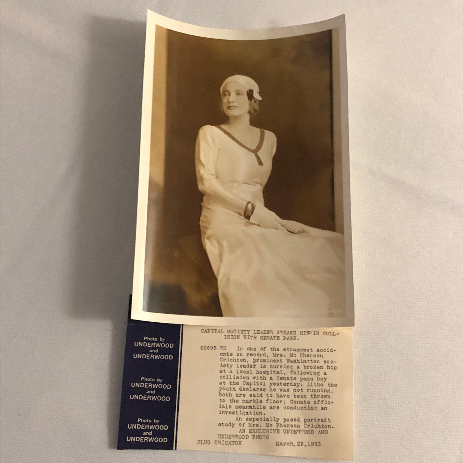 Press Photo Photograph Society Leader Woman Accident at US Capitol Senate 1933