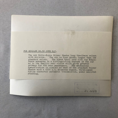 Rolls Royce Bentley Press Kit Photos Silver Shadow Long Wheelbase 1969 1970