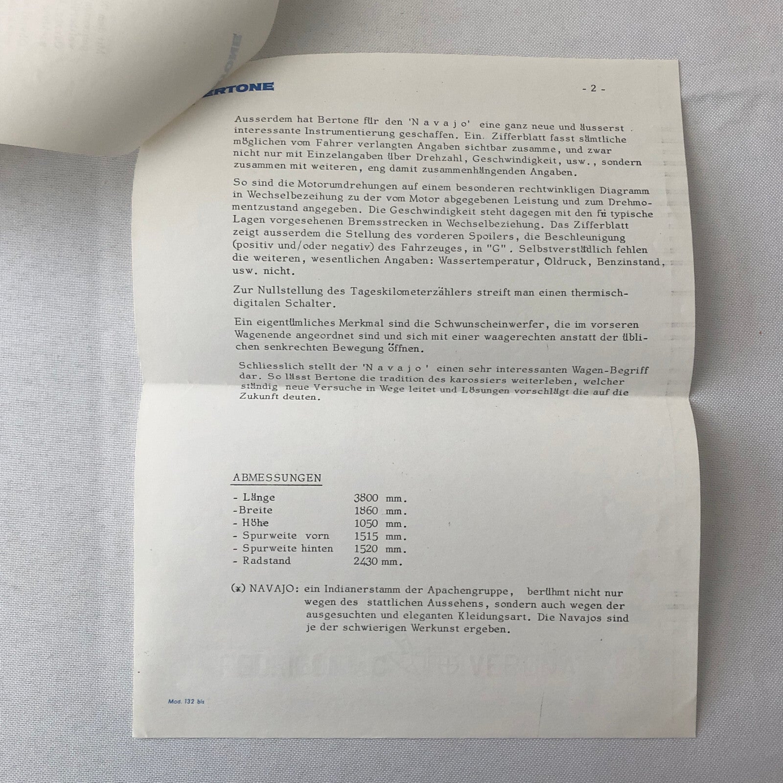 1976 Bertone Alfa Romeo 33 Navajo Concept Car Prototype Press Kit with Photos