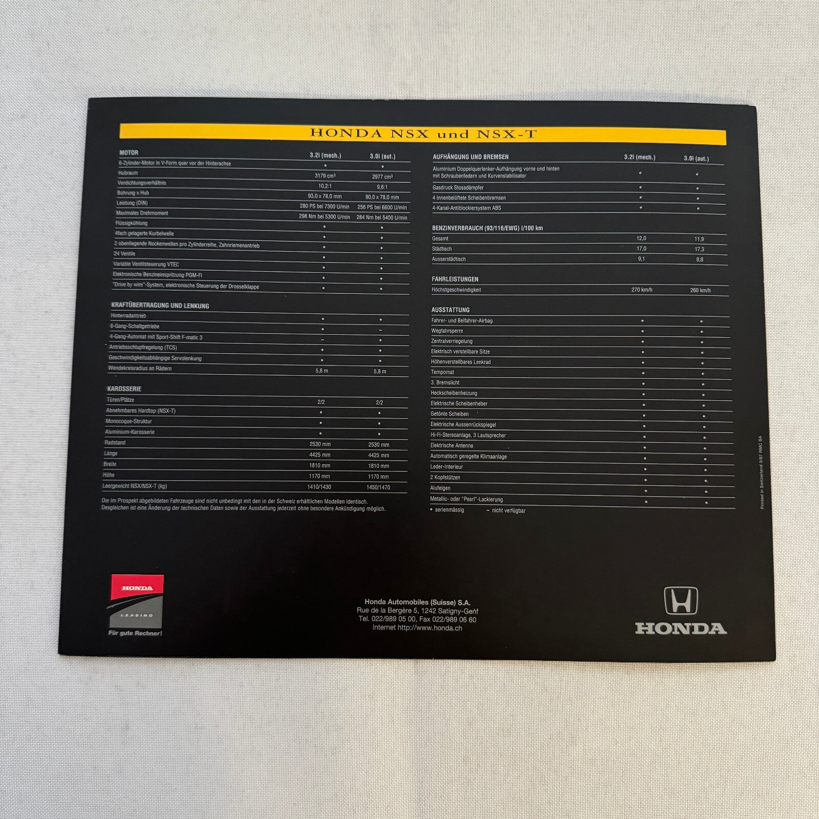 Honda NSX Car Sales Brochure Catalog Advertising GERMAN Text Acura NSX NSX-T