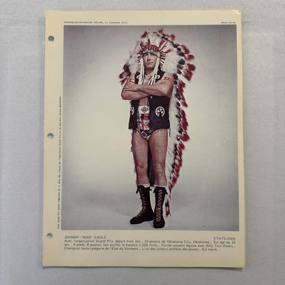 Vintage Wrestling Print Insert Johnny War Eagle Quebec French 1973