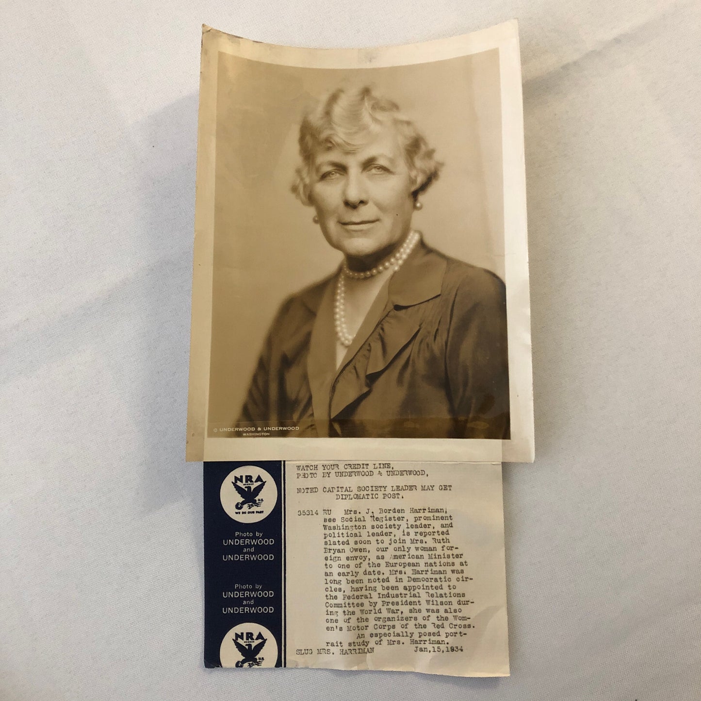 Press Photograph Photo Florence Harriman United States Diplomat 1934