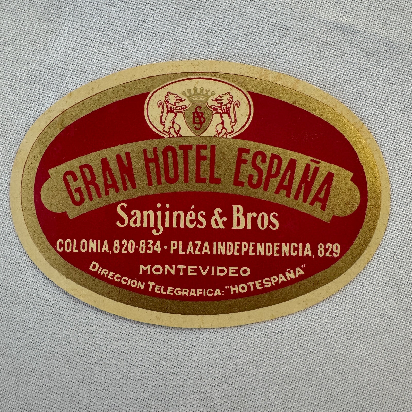 Vintage Hotel Travel Luggage Label Gran Hotel Espana Montevideo Uruguay