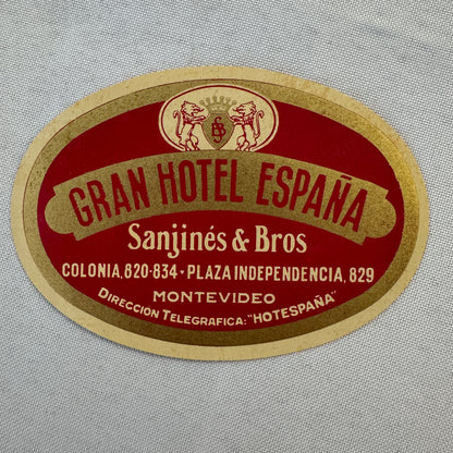 Vintage Hotel Travel Luggage Label Gran Hotel Espana Montevideo Uruguay