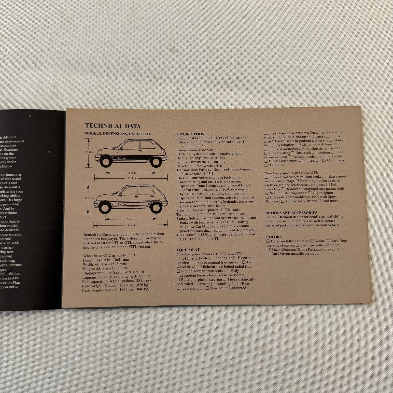 1982 Renault LeCar Car Sales Brochure Catalog Advertising Vintage