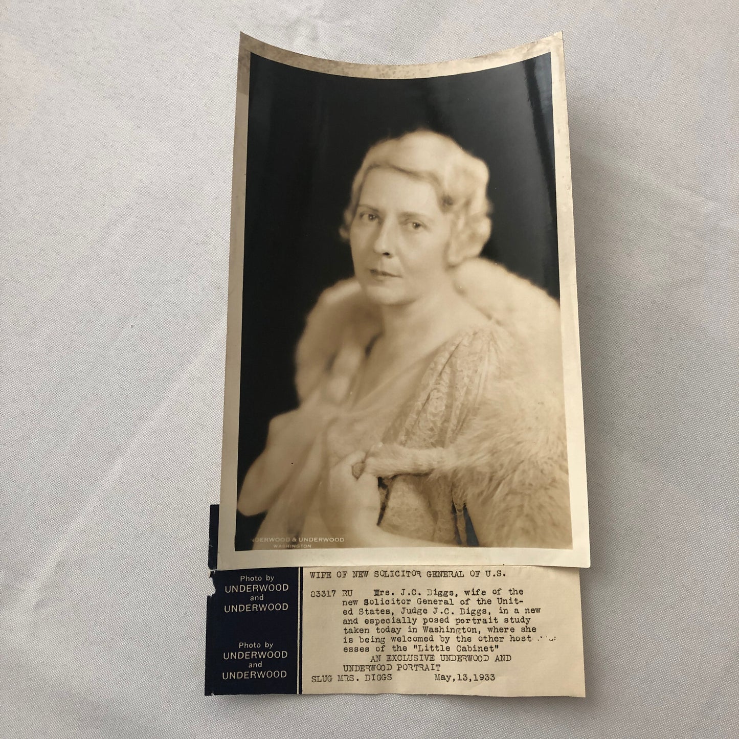 Press Photo Photograph Society Woman Wife of Solicitor General 1933 JC Biggs