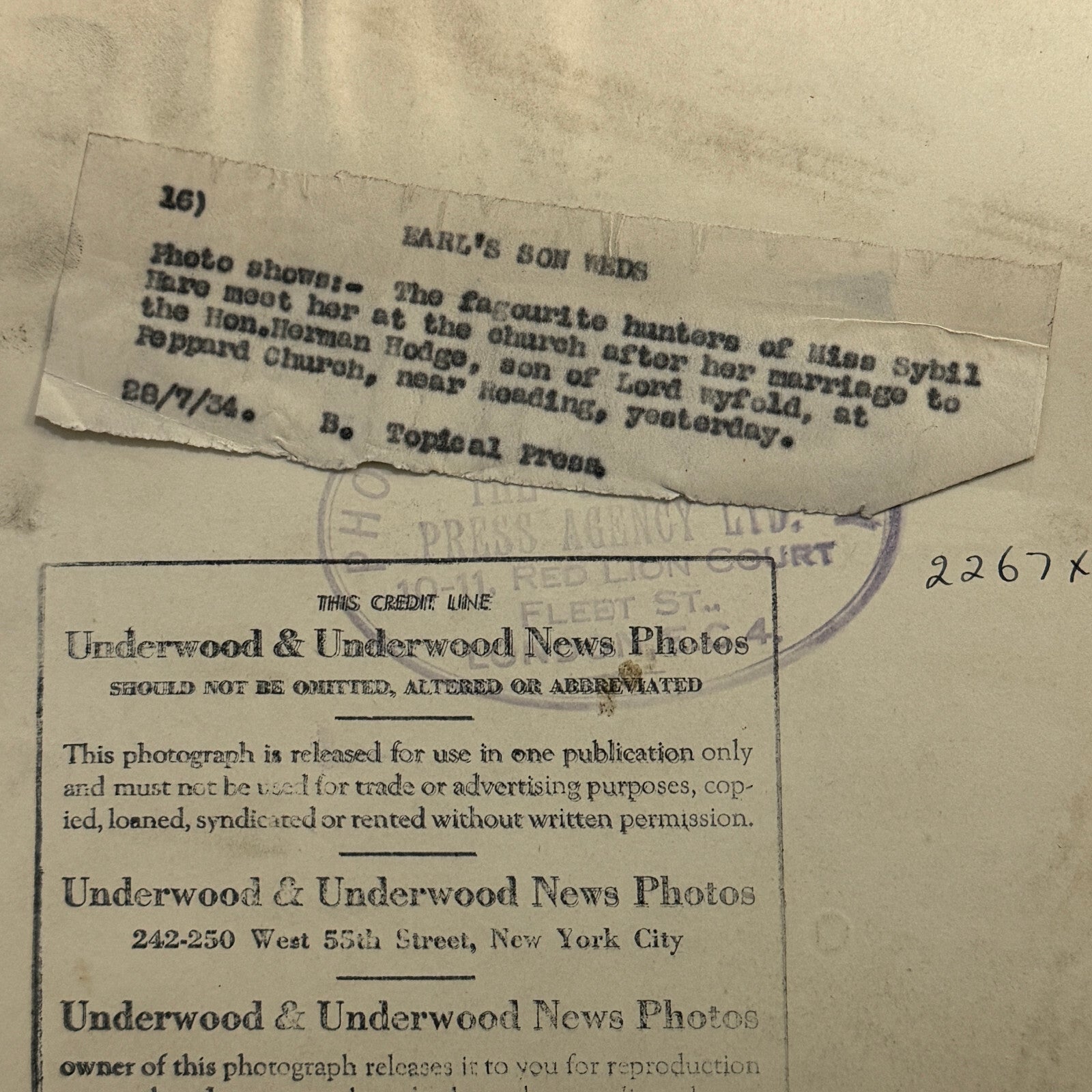 1934 Wedding Press Photo Photograph Horses British Nobles