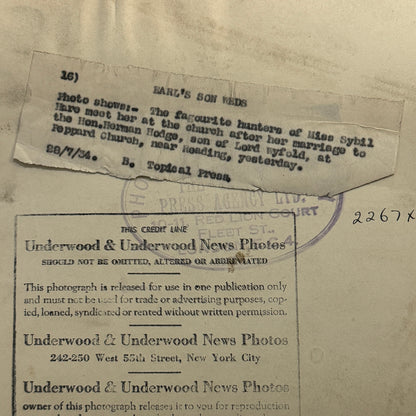 1934 Wedding Press Photo Photograph Horses British Nobles