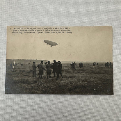 Vintage Zeppelin Airship Dirigible Postcard Post Card French Republique Military
