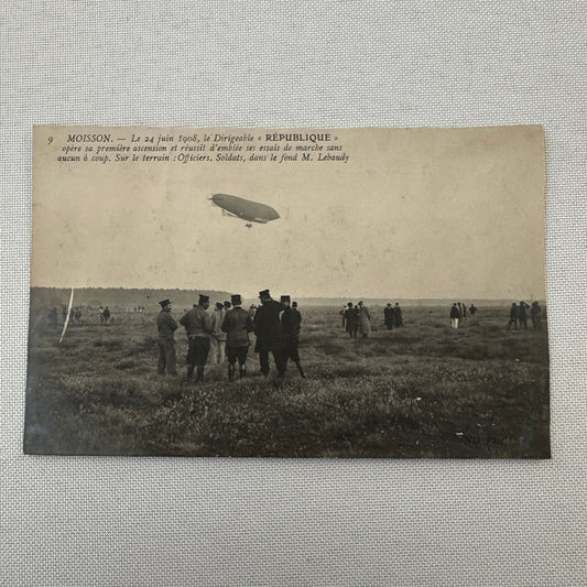 Vintage Zeppelin Airship Dirigible Postcard Post Card French Republique Military