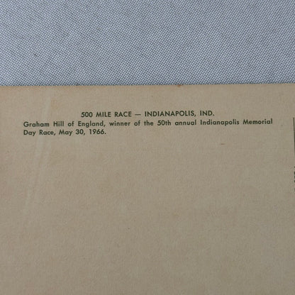 Vintage Indy Racing Postcard Graham Hill Indianapolis 500 Driver Motorsport