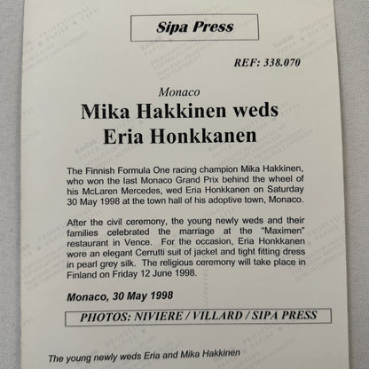 Mika Hakkinen Racing Driver Wedding Photo Photograph Monaco Eria Honkkanen