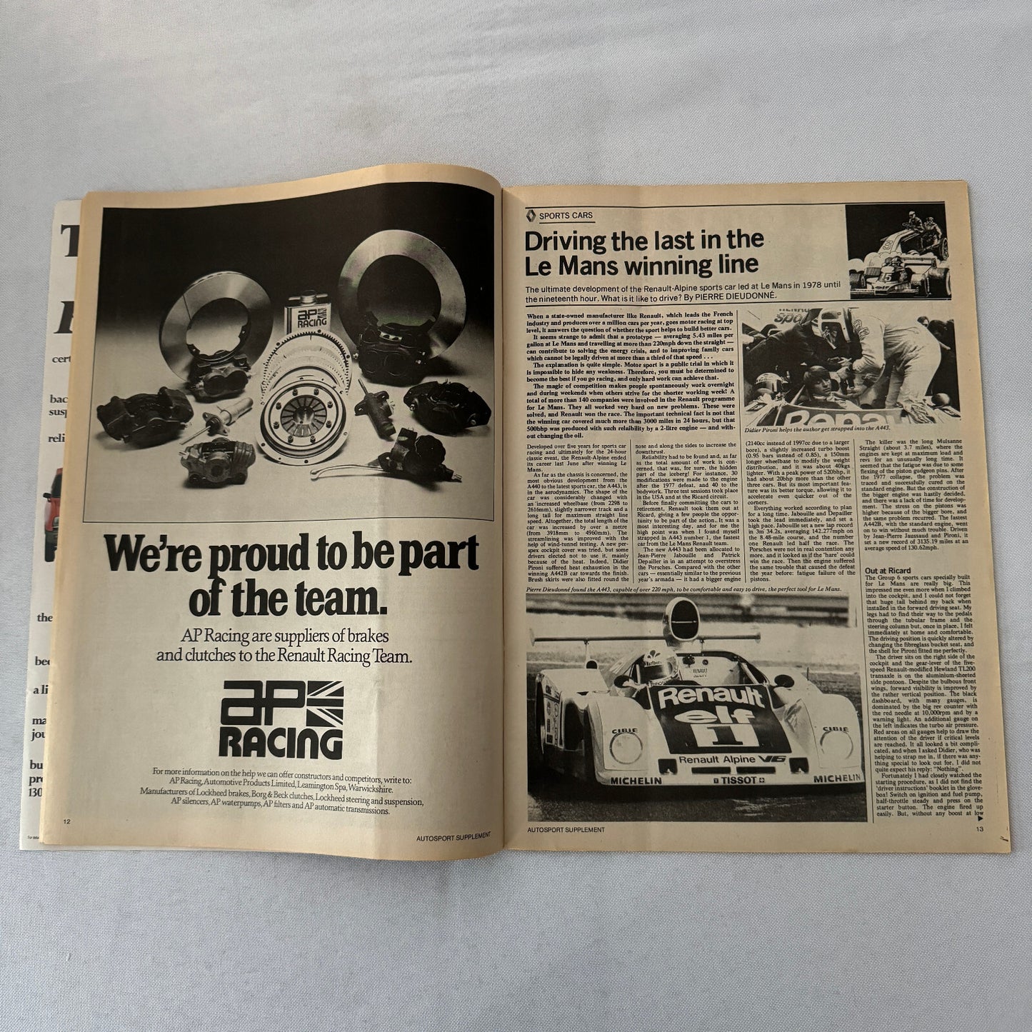 Vintage Renault Racing Supplement Magazine F1 Formula One ELF Renault 5 Gordini