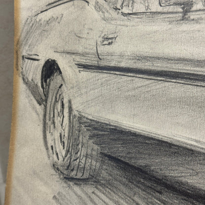 Ford Mustang Vintage Car Illustration Drawing Sketch Original Art Signed