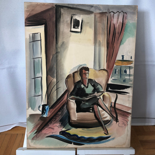 Vintage Painting Art Artwork Artist Arthur E Sudler Woman on Chair