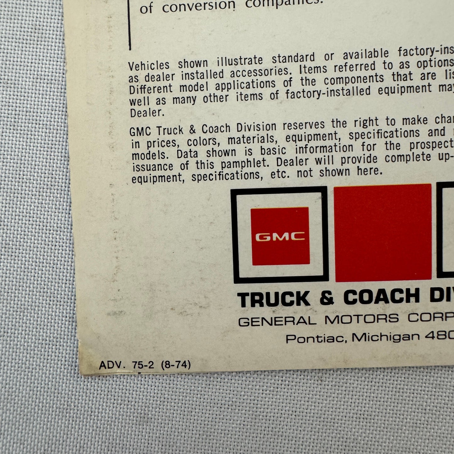 GMC Recreational Vehicles Sales Brochure Catalog Pickup Suburban Jimmy Vandura