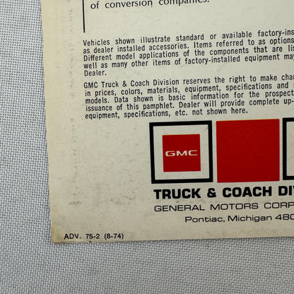 GMC Recreational Vehicles Sales Brochure Catalog Pickup Suburban Jimmy Vandura