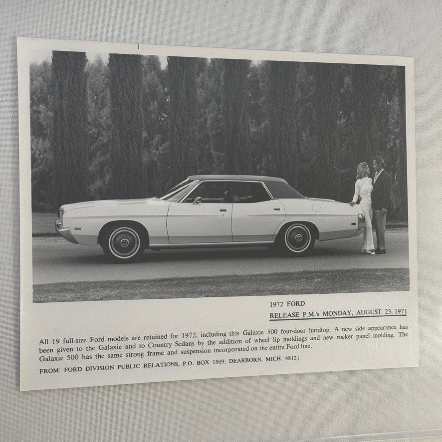 1972 Ford Galaxie 500 Hardtop Car Factory Press Photo Photograph Print
