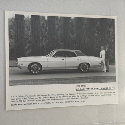 1972 Ford Galaxie 500 Hardtop Car Factory Press Photo Photograph Print